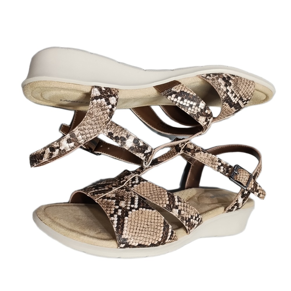 Lands' End Strappy Sandals Womens Size 9B Multi Snakeskin Print Wedge Open Toe